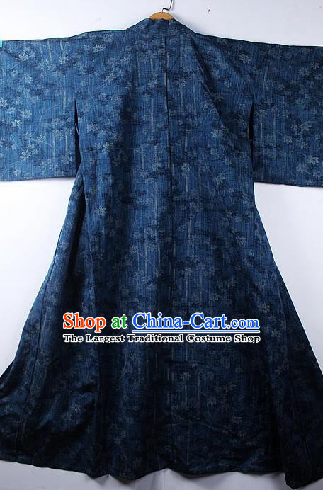 Asian Japanese Classical Sakura Pattern Navy Yukata Robe Traditional Japan Kimono Costume for Men