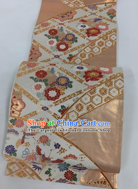 Japanese Traditional Classical Cornflower Pattern Pink Waistband Kimono Brocade Accessories Asian Japan Yukata Belt for Women