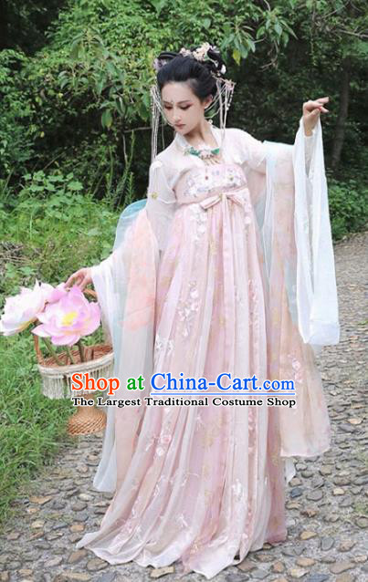 Chinese Traditional Tang Dynasty Imperial Consort Hanfu Dress Ancient Tale Flower Goddess Replica Costume for Women