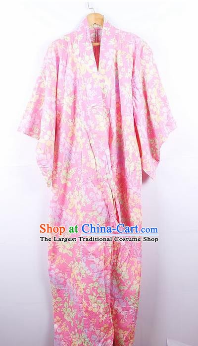 Asian Japanese Ceremony Palace Pink Kimono Dress Traditional Japan Yukata Costume for Women