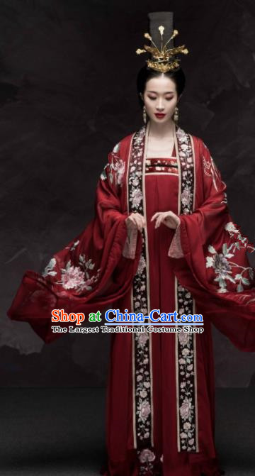 Traditional Chinese Tang Dynasty Empress Wedding Red Hanfu Dress Ancient Palace Queen Replica Costumes for Women