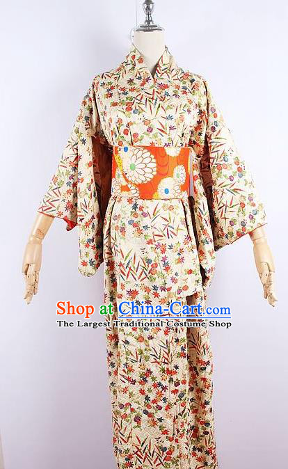 Asian Japanese Ceremony Printing Bamboo Leaf Kimono Dress Traditional Japan Yukata Costume for Women