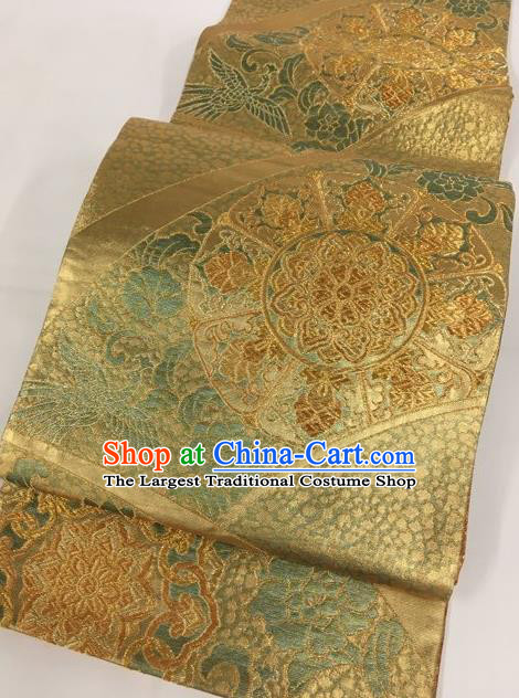 Traditional Japanese Classical Sunflower Pattern Golden Nishijin Waistband Kimono Brocade Accessories Yukata Belt for Women