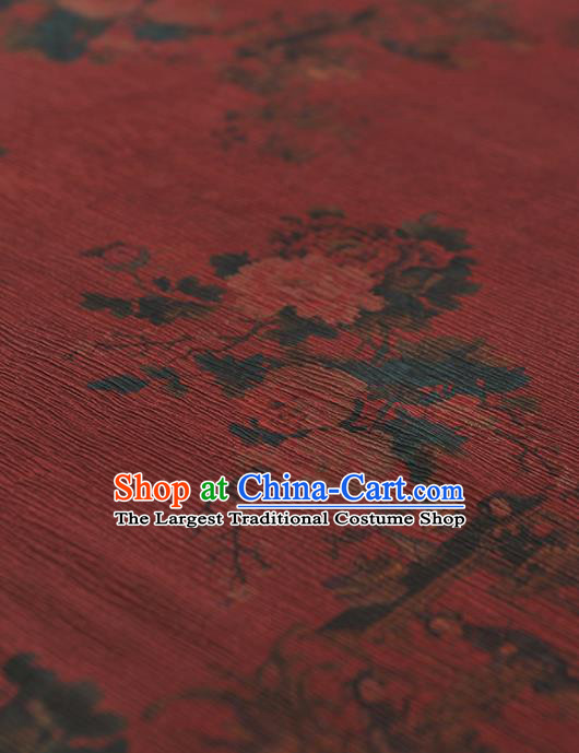 Chinese Traditional Classical Peony Pattern Design Wine Red Gambiered Guangdong Gauze Asian Brocade Silk Fabric