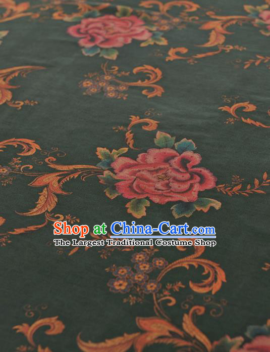 Chinese Traditional Peony Pattern Design Atrovirens Gambiered Guangdong Gauze Asian Brocade Silk Fabric