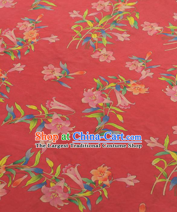 Chinese Traditional Petunia Pattern Design Red Gambiered Guangdong Gauze Asian Brocade Silk Fabric