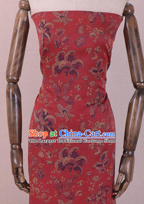 Asian Chinese Classical Pattern Design Red Gambiered Guangdong Gauze Traditional Cheongsam Brocade Silk Fabric