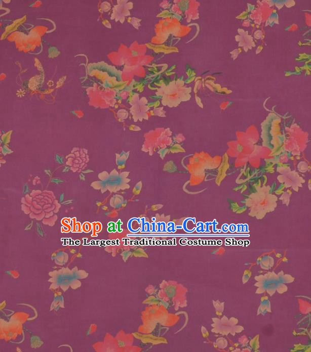 Chinese Classical Lotus Peony Pattern Design Purple Gambiered Guangdong Gauze Traditional Asian Brocade Silk Fabric