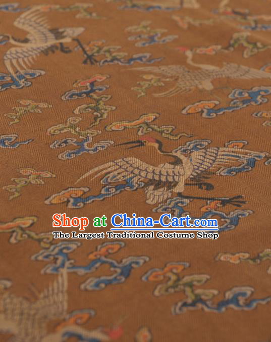 Chinese Classical Cloud Cranes Pattern Design Khaki Gambiered Guangdong Gauze Traditional Asian Brocade Silk Fabric