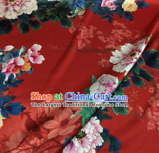 Asian Chinese Classical Magnolia Peony Pattern Red Brocade Satin Drapery Traditional Cheongsam Brocade Silk Fabric