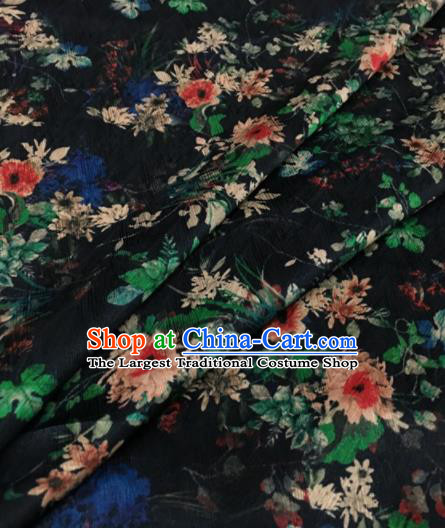 Asian Chinese Classical Flowers Pattern Black Brocade Satin Drapery Traditional Cheongsam Brocade Silk Fabric