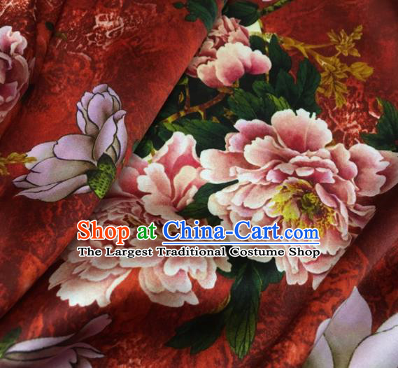 Asian Chinese Classical Peony Magnolia Pattern Red Brocade Satin Drapery Traditional Cheongsam Brocade Silk Fabric