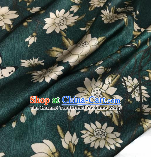 Asian Chinese Classical Lotus Pattern Deep Green Brocade Satin Drapery Traditional Cheongsam Brocade Silk Fabric