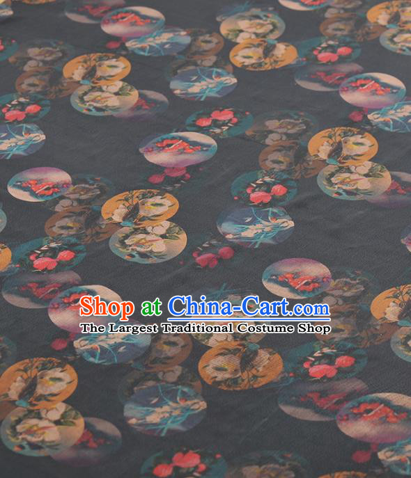 Asian Chinese Classical Orchid Peony Pattern Navy Gambiered Guangdong Gauze Traditional Cheongsam Brocade Silk Fabric