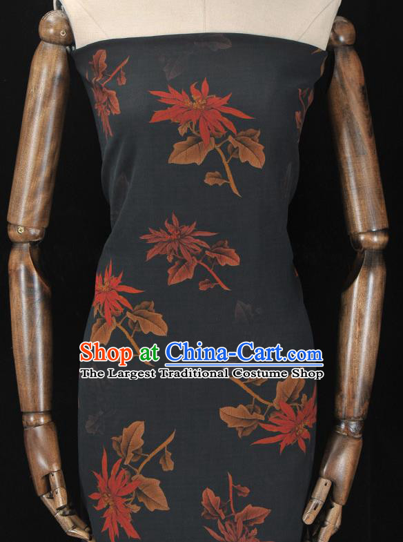 Asian Chinese Classical Maple Leaf Pattern Navy Gambiered Guangdong Gauze Traditional Cheongsam Brocade Silk Fabric