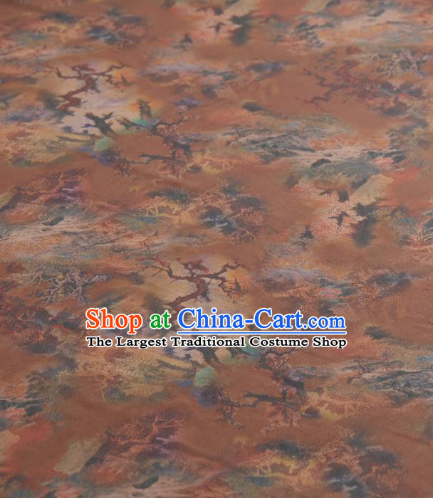 Asian Chinese Classical Pattern Brown Gambiered Guangdong Gauze Traditional Cheongsam Brocade Silk Fabric