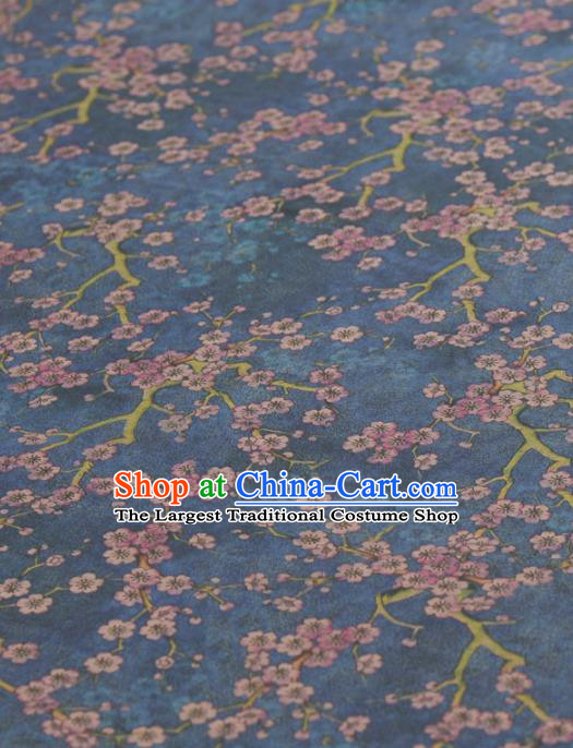 Asian Chinese Classical Plum Blossom Pattern Blue Gambiered Guangdong Gauze Traditional Cheongsam Brocade Silk Fabric