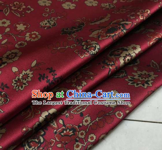 Asian Chinese Classical Flowers Pattern Wine Red Brocade Satin Drapery Traditional Cheongsam Brocade Silk Fabric