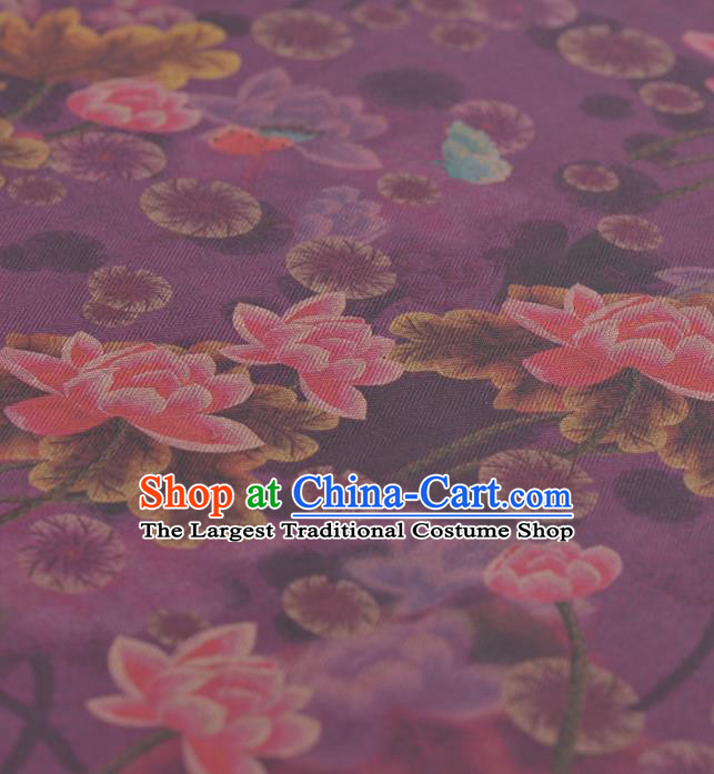 Asian Chinese Classical Lotus Pattern Purple Gambiered Guangdong Gauze Traditional Cheongsam Brocade Silk Fabric