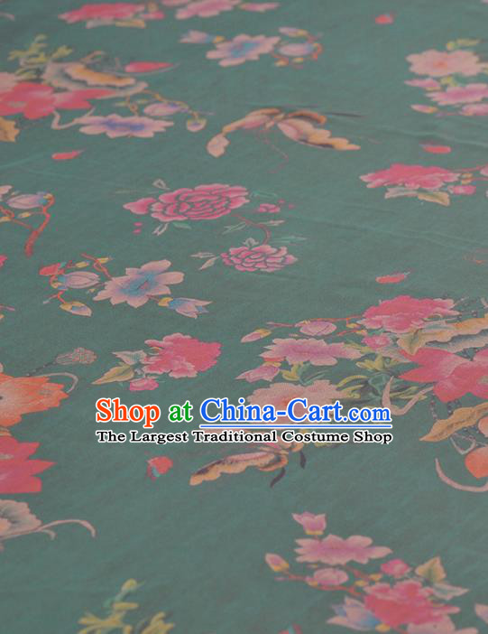 Asian Chinese Classical Lotus Peony Butterfly Pattern Green Gambiered Guangdong Gauze Traditional Cheongsam Brocade Silk Fabric