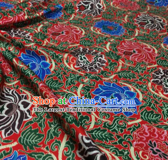 Asian Chinese Classical Lotus Pattern Red Brocade Satin Drapery Traditional Cheongsam Brocade Silk Fabric