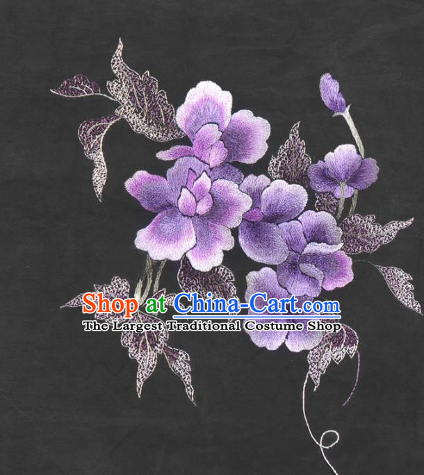 Asian Chinese Classical Embroidered Purple Flowers Pattern Gambiered Guangdong Gauze Traditional Cheongsam Brocade Silk Fabric