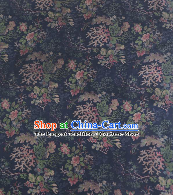 Asian Chinese Classical Snow Peony Pattern Blue Gambiered Guangdong Gauze Traditional Cheongsam Brocade Silk Fabric