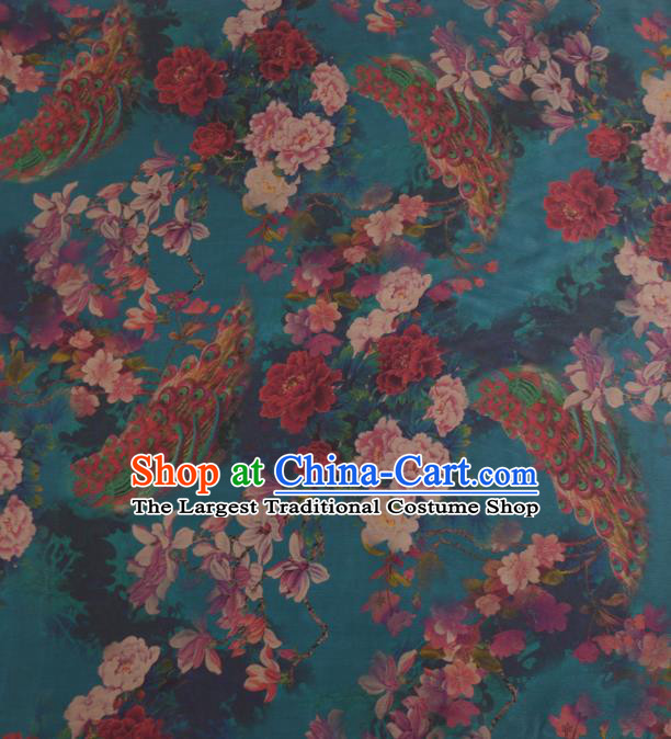 Asian Chinese Classical Peacock Peony Pattern Green Gambiered Guangdong Gauze Traditional Cheongsam Brocade Silk Fabric