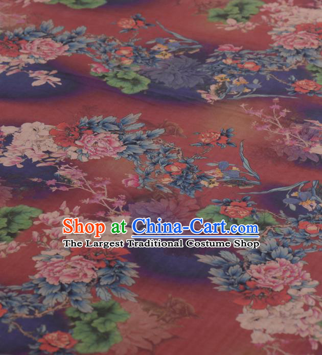 Asian Chinese Classical Peony Pattern Purplish Red Gambiered Guangdong Gauze Traditional Cheongsam Brocade Silk Fabric