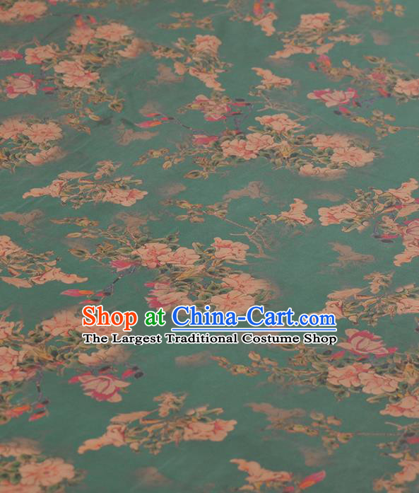 Asian Chinese Classical Begonia Flowers Pattern Green Gambiered Guangdong Gauze Traditional Cheongsam Brocade Silk Fabric