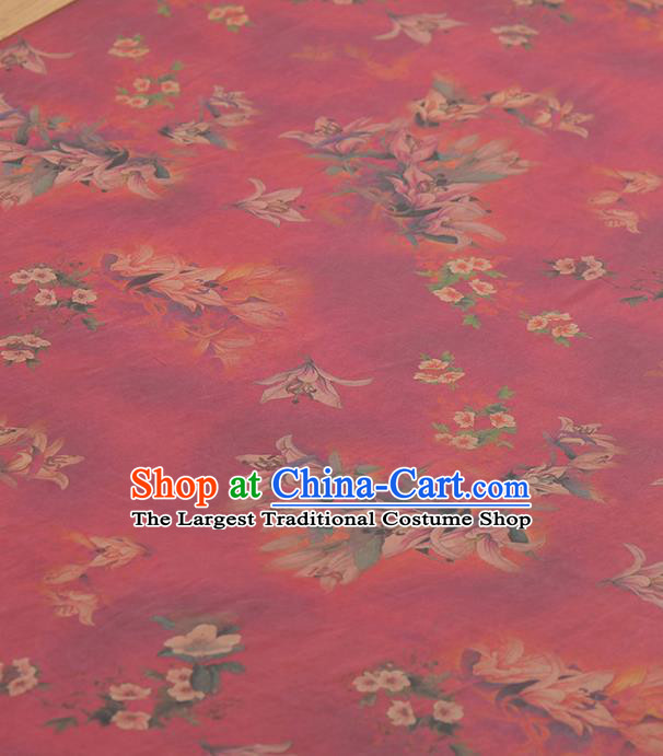 Asian Chinese Classical Magnolia Pattern Rosy Gambiered Guangdong Gauze Traditional Cheongsam Brocade Silk Fabric