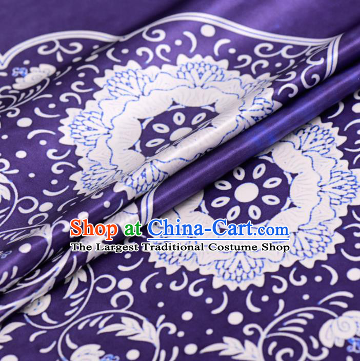 Asian Chinese Classical Pattern Purple Gambiered Guangdong Gauze Traditional Cheongsam Brocade Silk Fabric