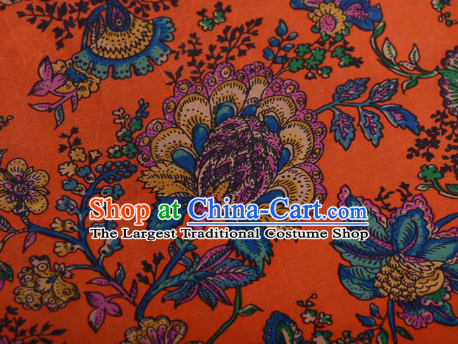 Asian Chinese Classical Cockscomb Pattern Orange Gambiered Guangdong Gauze Traditional Cheongsam Brocade Silk Fabric