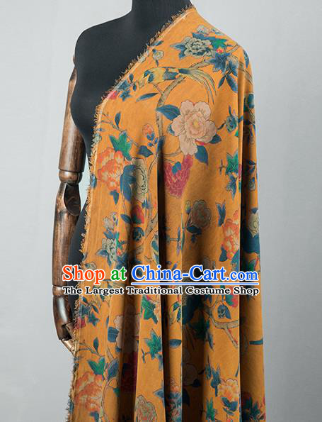 Asian Chinese Classical Peony Pattern Yellow Brocade Satin Drapery Traditional Cheongsam Brocade Silk Fabric