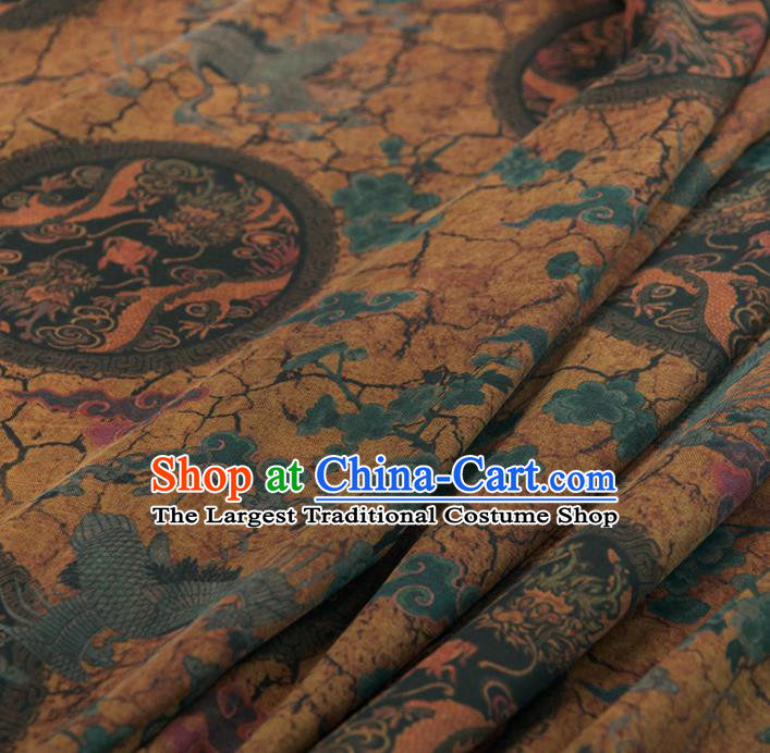 Asian Chinese Classical Crane Pattern Yellow Brocade Satin Drapery Traditional Cheongsam Brocade Silk Fabric