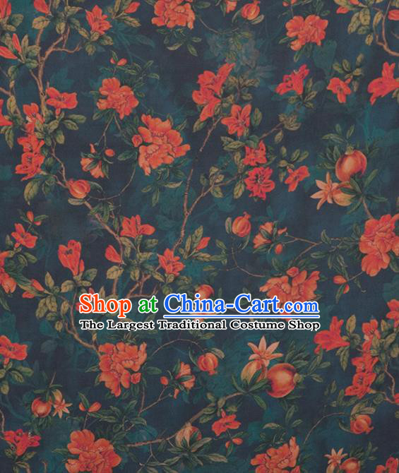 Asian Chinese Classical Pomegranate Flowers Pattern Navy Brocade Satin Drapery Traditional Cheongsam Brocade Silk Fabric