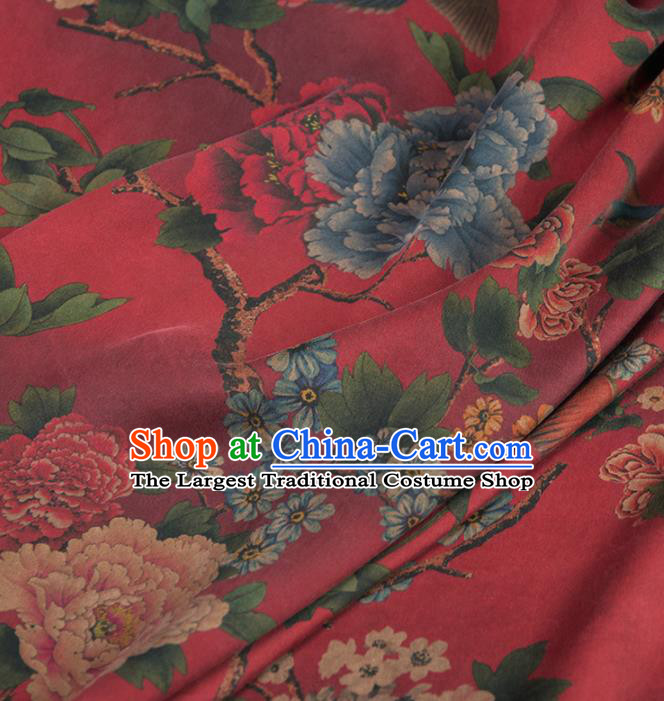 Asian Chinese Classical Peony Pattern Wine Red Brocade Satin Drapery Traditional Cheongsam Brocade Silk Fabric