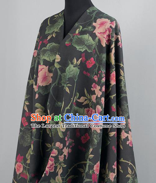 Asian Chinese Classical Flowers Pattern Black Brocade Satin Drapery Traditional Cheongsam Brocade Silk Fabric