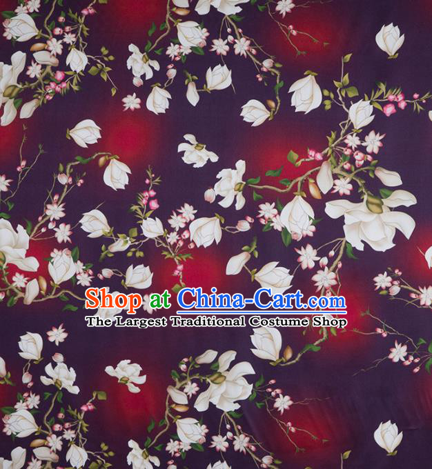 Asian Chinese Classical Yulan Magnolia Pattern Purple Brocade Satin Drapery Traditional Cheongsam Brocade Silk Fabric