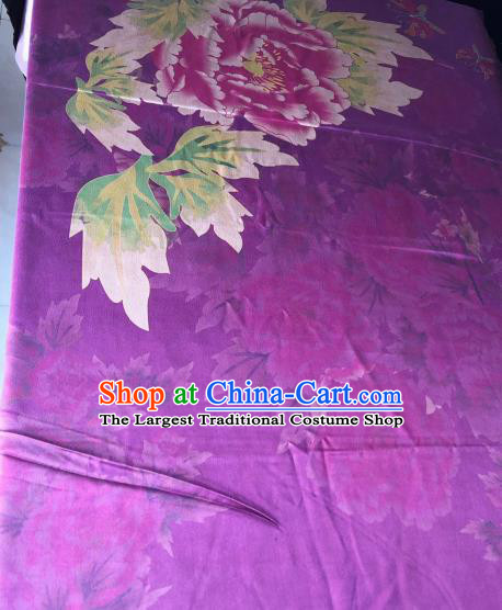 Asian Chinese Classical Peony Pattern Purple Satin Drapery Gambiered Guangdong Gauze Brocade Traditional Cheongsam Brocade Silk Fabric