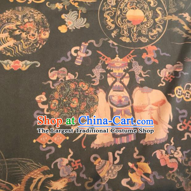 Asian Chinese Classical Elephant Pattern Black Satin Drapery Gambiered Guangdong Gauze Brocade Traditional Cheongsam Brocade Silk Fabric