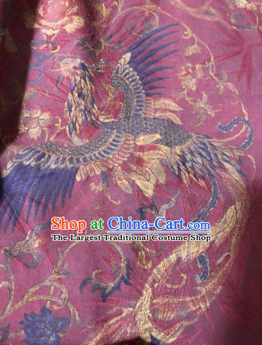 Asian Chinese Classical Phoenix Pattern Amaranth Satin Drapery Gambiered Guangdong Gauze Brocade Traditional Cheongsam Brocade Silk Fabric