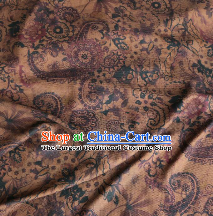 Asian Chinese Classical Flowers Pattern Khaki Gambiered Guangdong Gauze Satin Drapery Brocade Traditional Cheongsam Brocade Silk Fabric