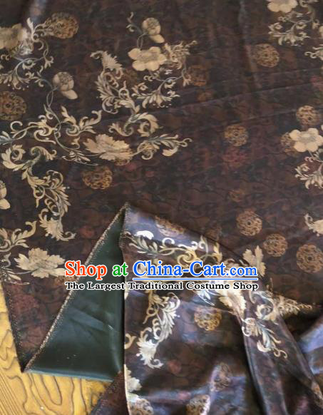 Asian Chinese Classical Flowers Pattern Brown Satin Drapery Gambiered Guangdong Gauze Brocade Traditional Cheongsam Brocade Silk Fabric