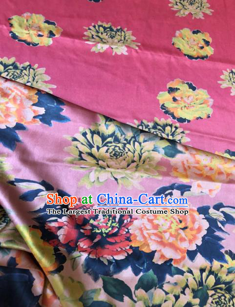 Asian Chinese Classical Peony Pattern Pink Satin Drapery Gambiered Guangdong Gauze Brocade Traditional Cheongsam Brocade Silk Fabric