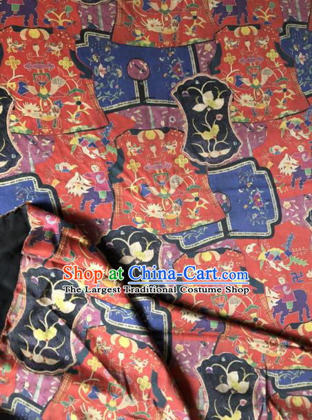 Asian Chinese Classical Flowers Pattern Red Satin Drapery Gambiered Guangdong Gauze Brocade Traditional Cheongsam Brocade Silk Fabric