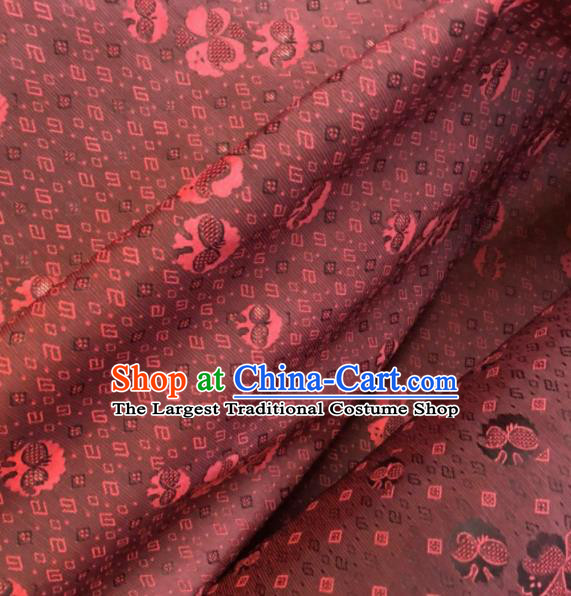 Asian Chinese Classical Auspicious Pattern Wine Red Satin Drapery Gambiered Guangdong Gauze Brocade Traditional Cheongsam Brocade Silk Fabric