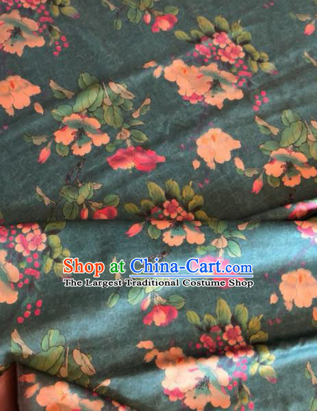 Asian Chinese Classical Pear Flowers Pattern Deep Green Satin Drapery Gambiered Guangdong Gauze Brocade Traditional Cheongsam Brocade Silk Fabric