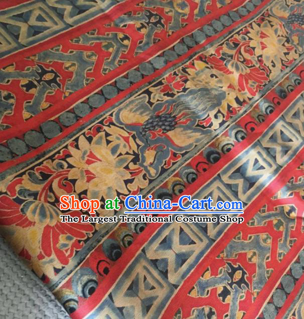 Asian Chinese Classical Pattern Red Satin Drapery Gambiered Guangdong Gauze Brocade Traditional Cheongsam Brocade Silk Fabric