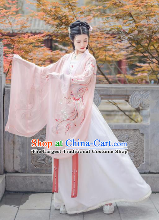 Chinese Ancient Jin Dynasty Princess Pink Hanfu Dress Antique Traditional Court Historical Costume for Women